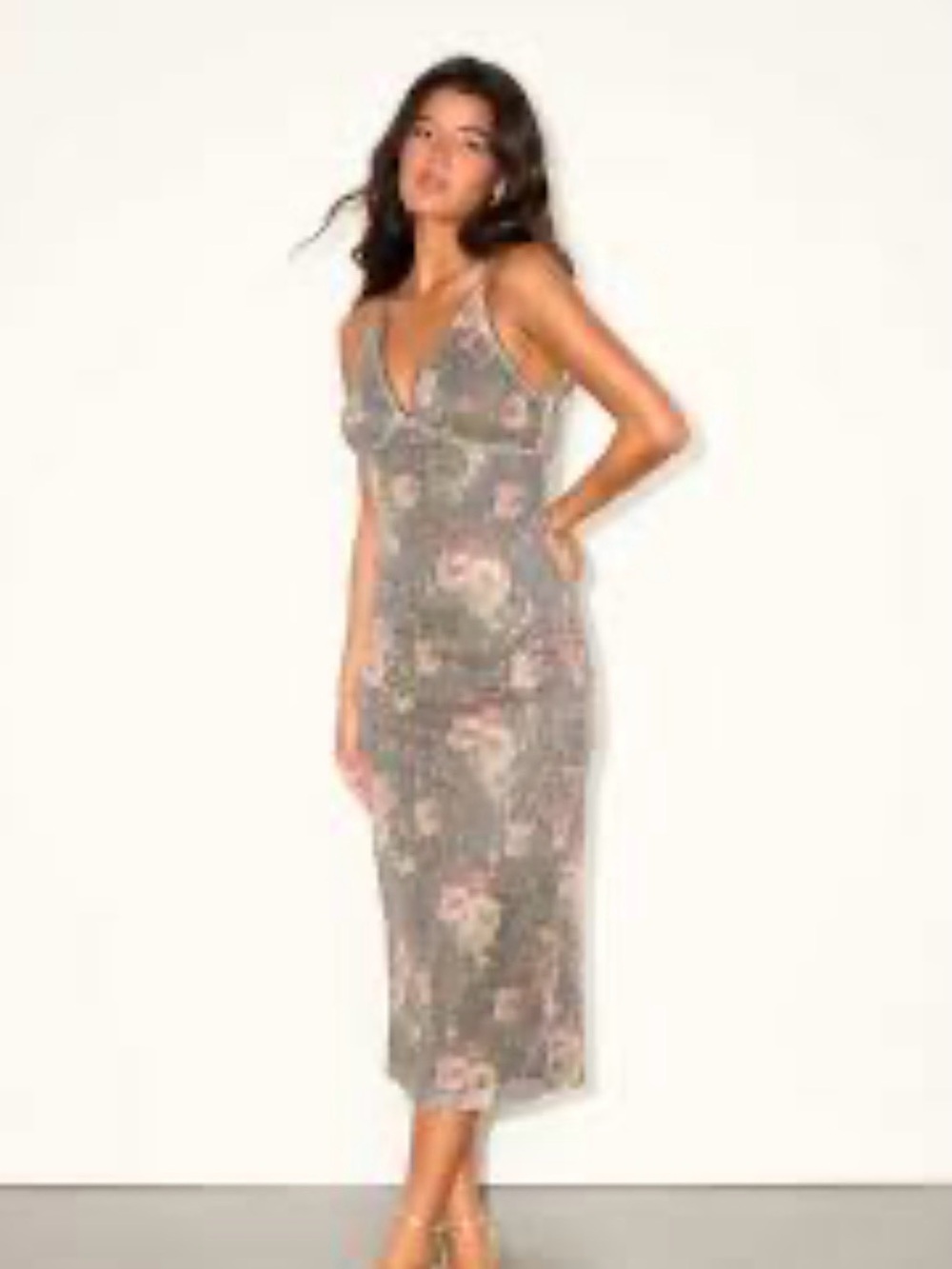 Lulu's Olive Slip Midi Dress with Pink Floral Print